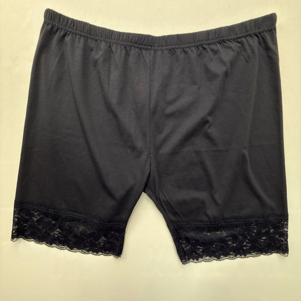 Rosegal Biker Shorts Women 4XL Lace Trim Elastic Waist Black Solid Modern New